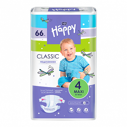 картинка Подгузники детские BELLA BABY HAPPY CLASSIC maxi (вага 8-18 кг) магазин Одежда+ являющийся официальным дистрибьютором в Украине