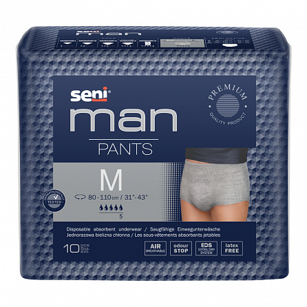 картинка Трусы впитывающие для взрослых SENI MAN PANTS medium магазин Одежда+ являющийся официальным дистрибьютором в Украине