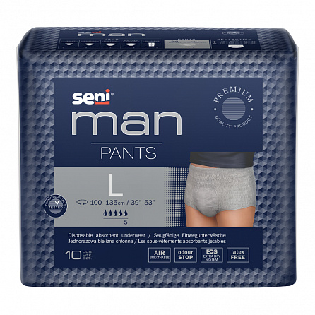 картинка Трусы впитывающие для взрослых SENI MAN PANTS large магазин Одежда+ являющийся официальным дистрибьютором в Украине