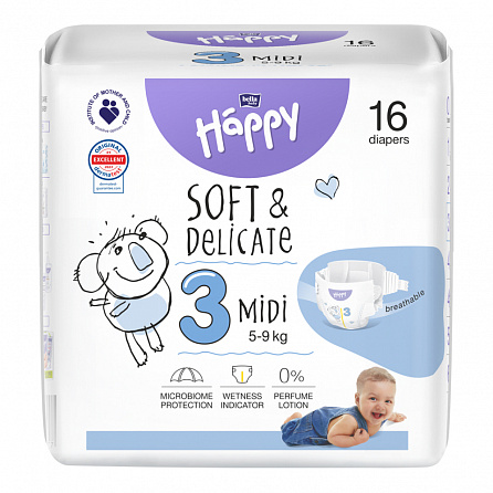 картинка Подгузники детские одноразовые HAPPY BELLA BABY midi (вес 5-9 кг, 16 шт.) магазин Одежда+ являющийся официальным дистрибьютором в Украине