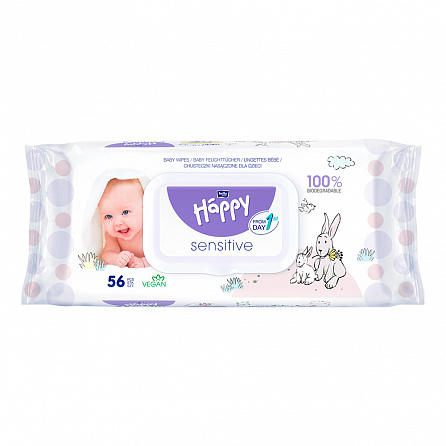 картинка Салфетки влажные для детей Bella Baby Happy Sensitive с экстрактом алоэ магазин Одежда+ являющийся официальным дистрибьютором в Украине